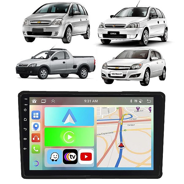 Kit Multimídia Corsa Montana Vectra Meriva 2002-2012 9” Carplay Android Auto Google Siri + Câmera de Ré