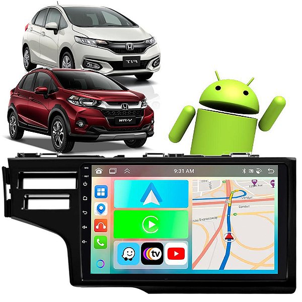 Kit Multimídia Carplay Android Auto 9” Fit WRV 2015-2021 GPS TV Online Google Assistente Siri Câmera de Ré