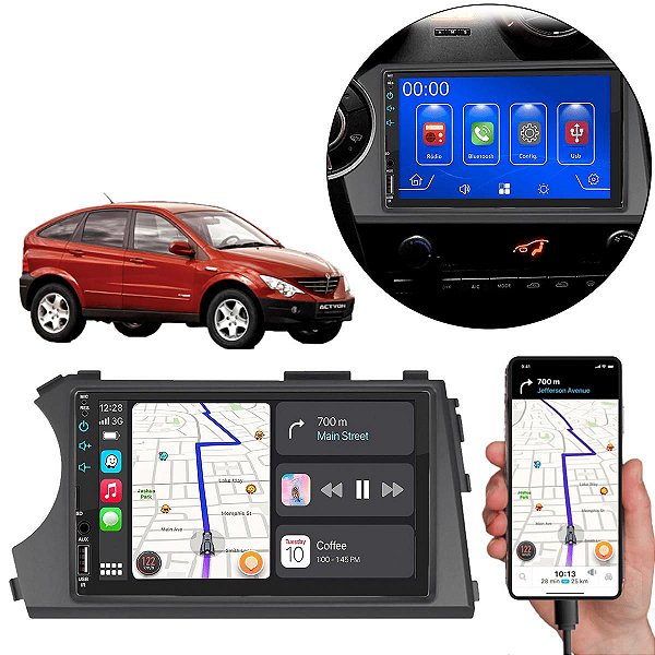 Kit Multimidia Android-Auto Actyon Kyron (2008-2013) 7" MP5 Android Auto Carplay + Câmera de ré