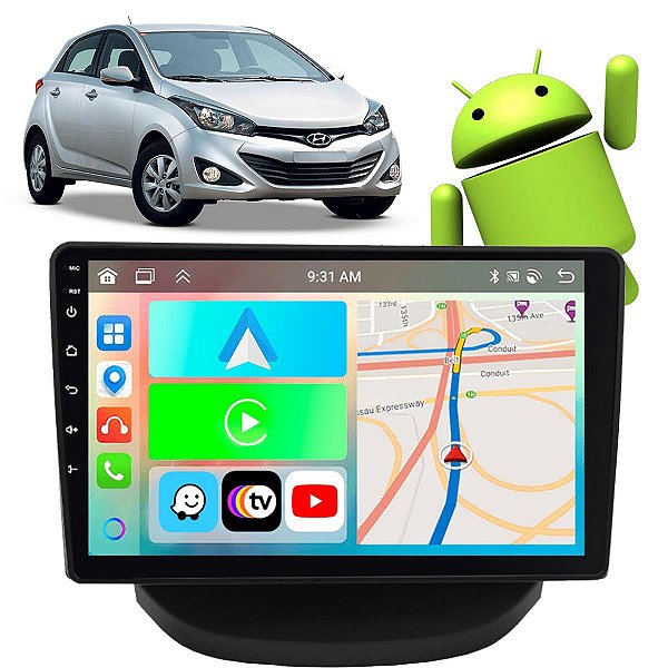 Kit Multimídia Carplay Android Auto 9” HB20 2012-2019 GPS TV Online Google Assistente Siri Câmera de Ré
