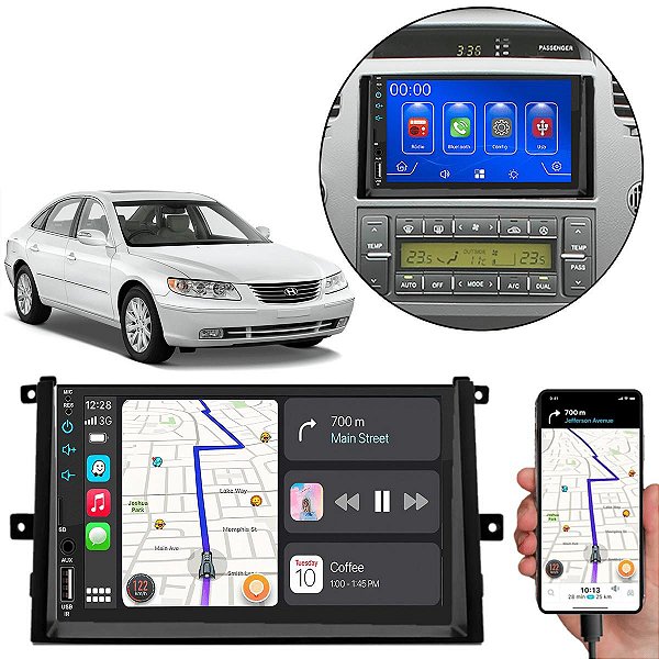 Kit Multimidia Android-Auto Azera (2007-2011) 7" MP5 Android Auto Carplay + Câmera de ré