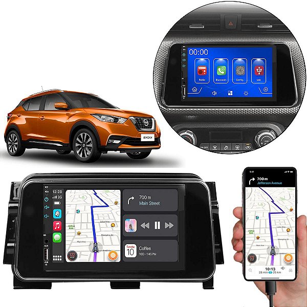 Kit Multimidia Android-Auto Kicks 2016-2016 7" MP5 Carplay + Câmera de ré