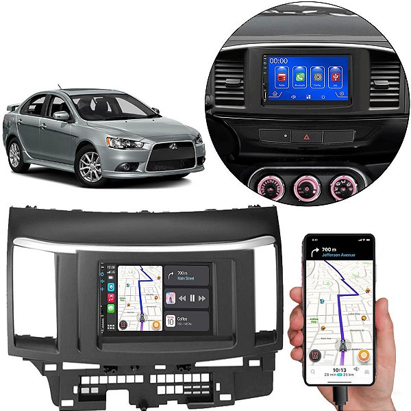 Kit Multimidia Android-Auto Lancer 2009-2019 7" MP5 Android Auto Carplay + Câmera de Ré