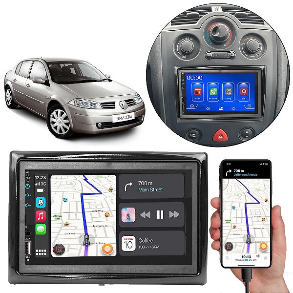Kit Multimidia Android-Auto Megane 2007-2013 7" MP5 Carplay + Câmera de ré