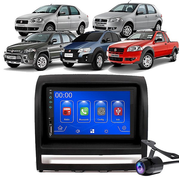 Kit Multimidia Android-Auto Carplay Palio Celebration 2004-2014 7" MP5 + Câmera de Ré