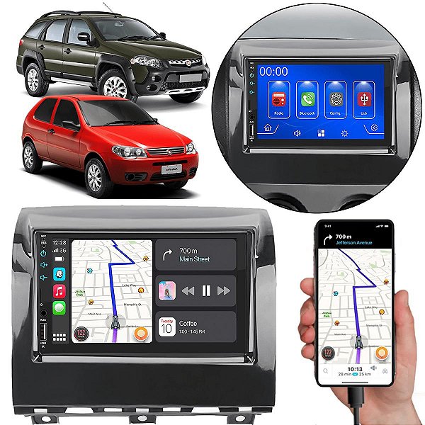 Kit Multimidia Android-Auto Carplay Palio Way Fire 2014-2017 7" MP5 + Câmera de Ré