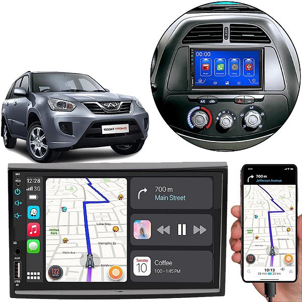 Kit Multimidia Android-Auto Tiggo 2010-2015 7" MP5 Android Auto Carplay + Câmera de Ré