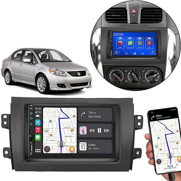 Kit Multimidia Android-Auto SX4 2009-2015 7" MP5 Android Auto Carplay + Câmera de Ré