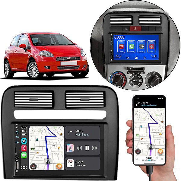 Kit Multimidia Android-Auto Carplay Punto 2008-2012 7" MP5 + Câmera de Ré