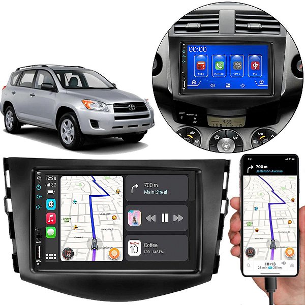 Kit Multimidia Android-Auto RAV4 2006-2012 7" MP5 Android Auto Carplay + Câmera de Ré