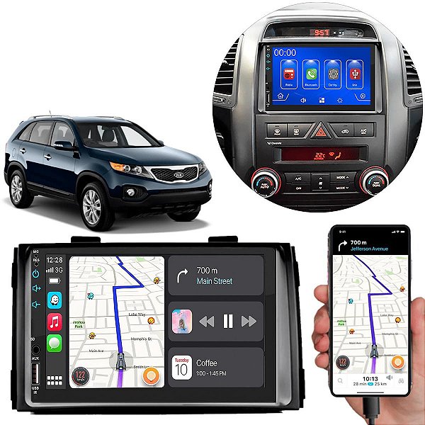 Kit Multimidia Android-Auto Sorento 2010-2012 7" MP5 Android Auto Carplay + Câmera de Ré