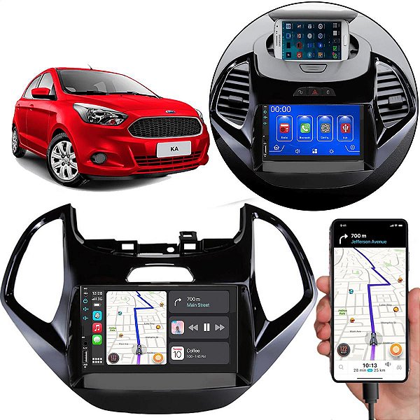 Kit Multimidia Android-Auto Ford Ka (2015-2017) 7" MP5 Carplay + Câmera de ré