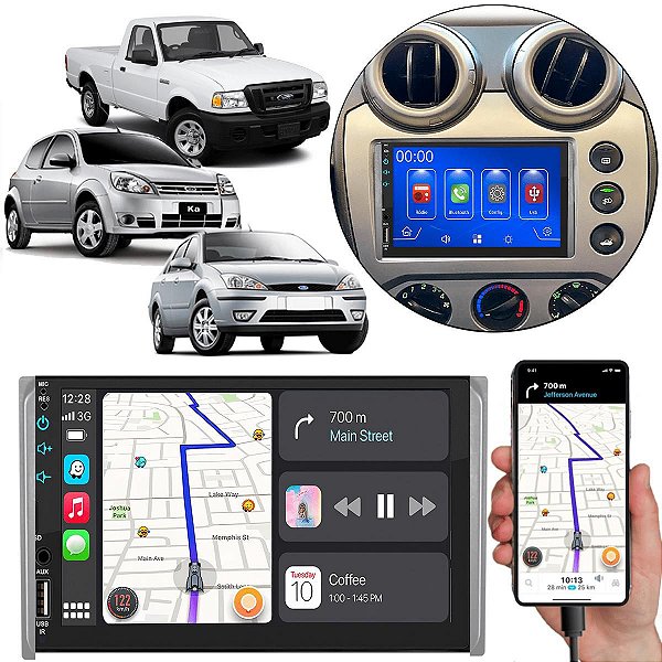 Kit Multimidia Android-Auto Ka Focus Escort Ranger F-250 7" MP5 Carplay + Câmera de ré