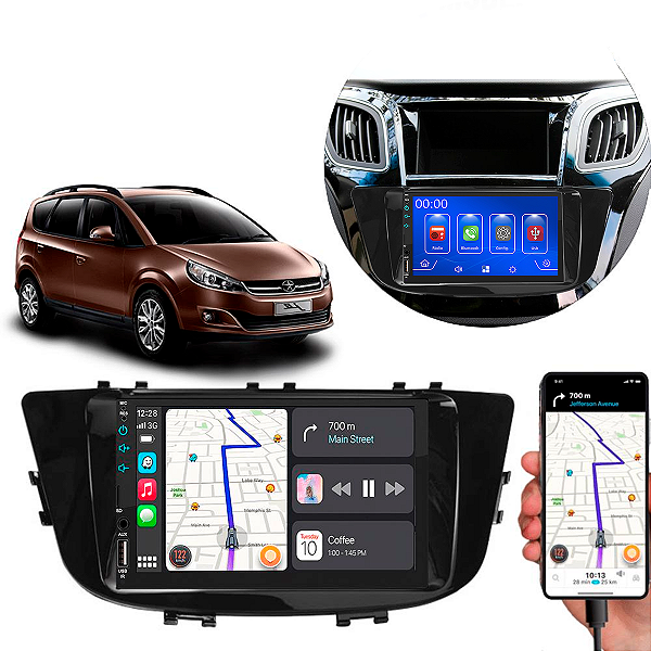 Kit Multimidia Android-Auto Jac J6 2014-2016 7" MP5 Carplay + Câmera de ré