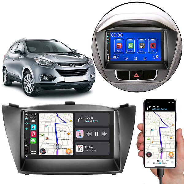 Kit Multimidia Android-Auto IX35 2010-2022 7" MP5 Android Auto Carplay + Câmera de Ré