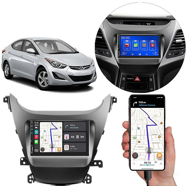 Kit Multimidia Android-Auto Elantra 2014-2016 7" MP5 Android Auto Carplay + Câmera de ré