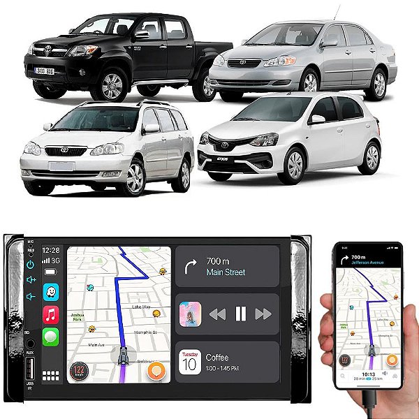 Kit Multimidia Android Corolla Hilux Etios Fielder Rav 7" MP5 Carplay + Câmera