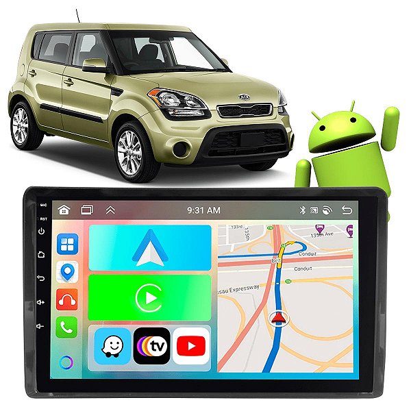 Kit Multimídia Android 9" Preto com CarPlay para Kia Soul 2012-2014