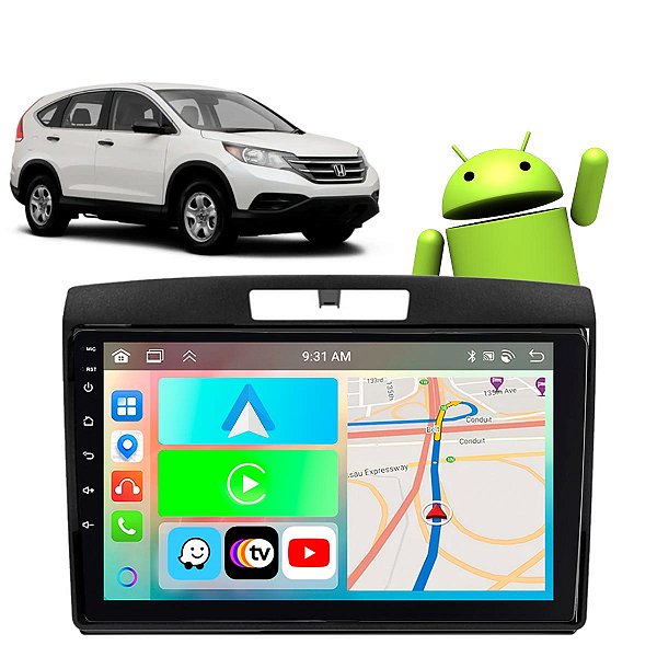 Kit Multimídia Carplay Android Auto 9” Honda CRV 2012-2016 GPS TV Online Google Assistente Siri Câmera de Ré