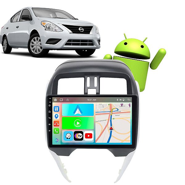 Kit Multimídia Carplay Android Auto 9” Versa 2014-2020 GPS TV Online Google Assistente Siri Câmera de Ré