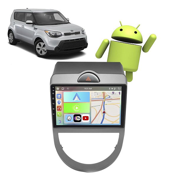 Kit Multimídia Carplay Android Auto 9” Soul 2009-2012 GPS TV Online Google Assistente Siri Câmera de Ré