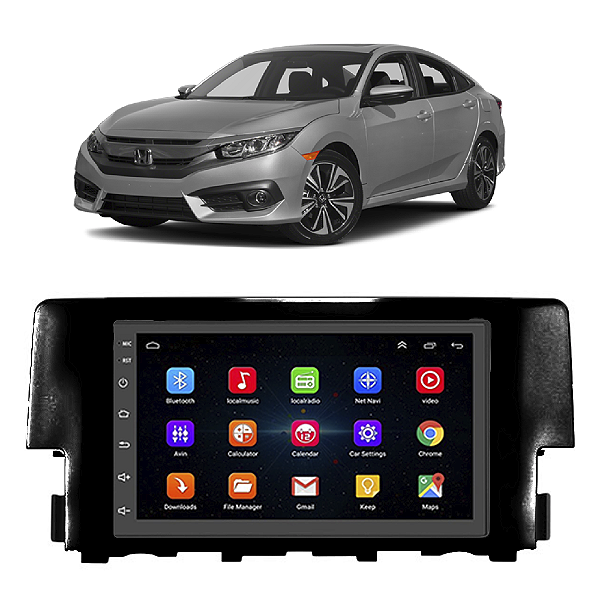 Kit Multimídia Android Honda Civic 2017 a 2021 7'' Polegadas 1GB-16GB GPS Bluetooth WiFi TV Online