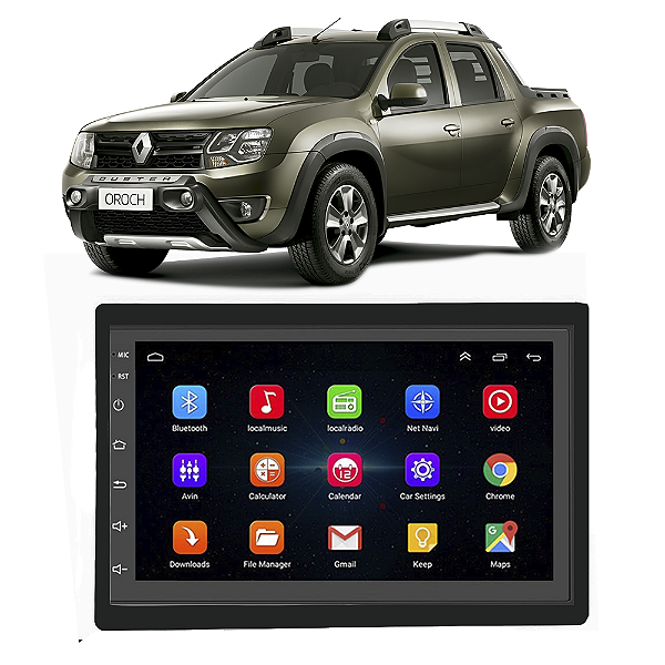 Kit Multimídia Android Duster e Oroch 2018 A 2021 7'' Polegadas 1GB-16GB GPS Bluetooth WiFi TV Online