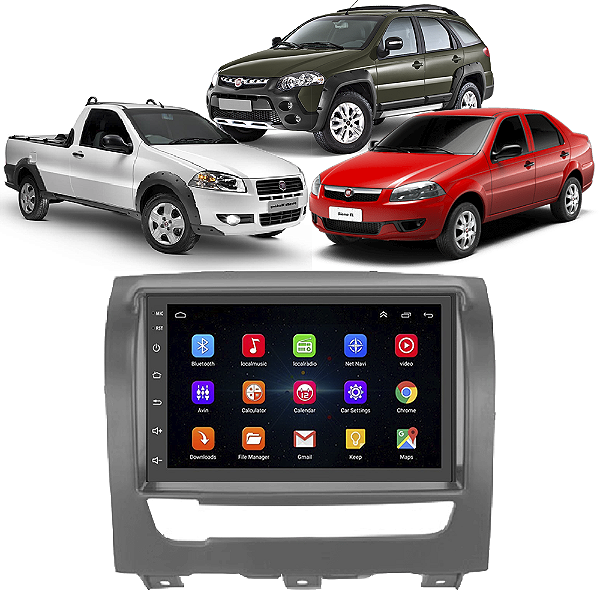Kit Multimídia Android Palio Siena Strada 2012 A 2020 7'' Polegadas 1-16GB GPS TV Online Bluetooth WiFi