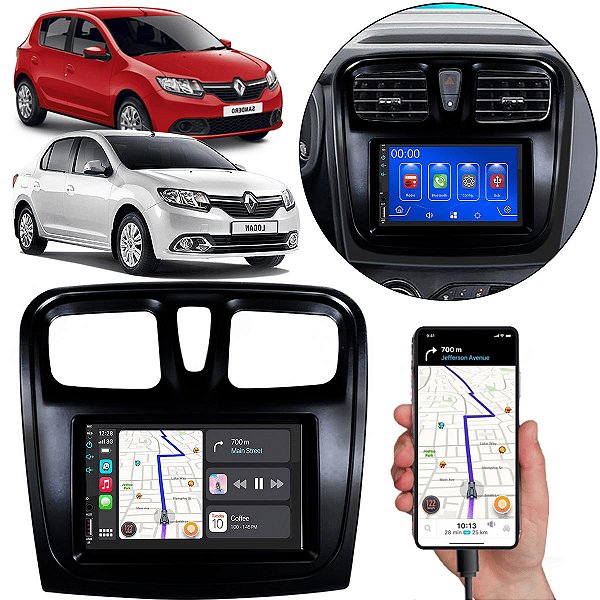 Kit Multimidia MP5 Android-Auto Carplay Sandero 2015-2024 7" + Câmera de Ré
