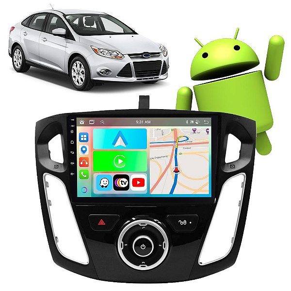 Kit Multimídia Carplay Android Auto 9” Focus 2014-2019 GPS TV Online Google Assistente Siri Câmera de Ré