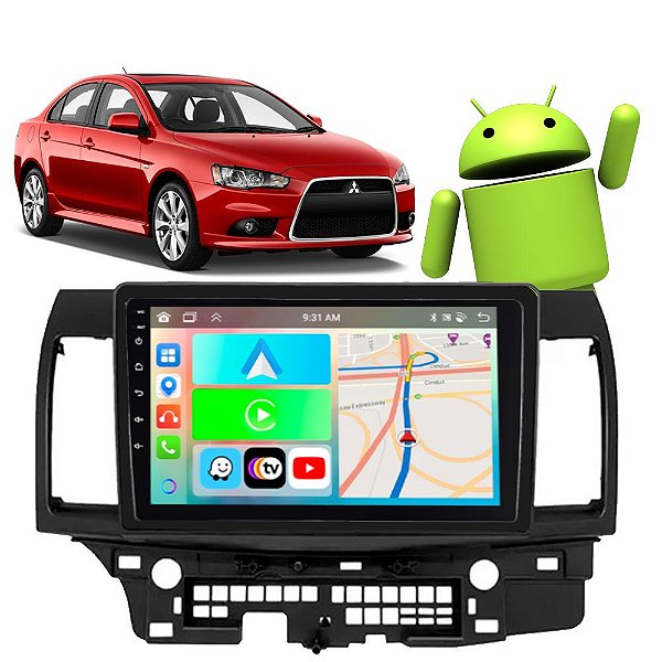 Kit Multimídia Carplay Android Auto 9” Lancer 2009-2019 GPS TV Online Google Assistente Siri Câmera de Ré