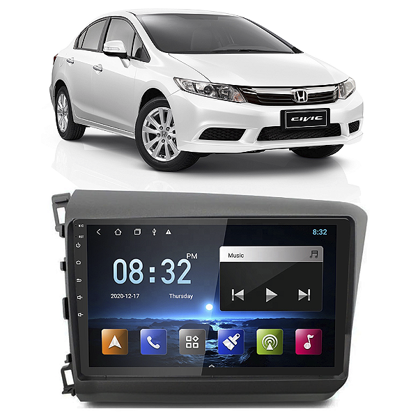 Kit Multimídia Android Civic 2012-2016 9" Tv Online GPS Bluetooth WiFi USB Rádio FM