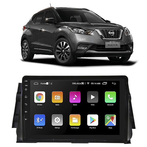 Kit Multimídia Android Kicks 2017-2022 9" Tv Online GPS Bluetooth WiFi USB Rádio FM