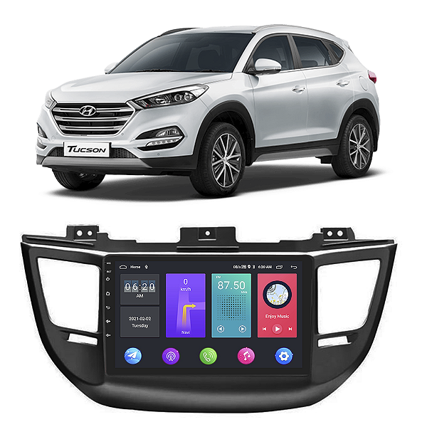 Kit Multimídia Android Tucson 2017-2024 9" Tv Online GPS Bluetooth WiFi USB Rádio FM