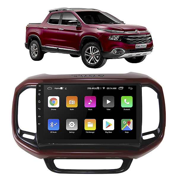 Kit Multimídia Android Toro (2016-2023) 9" Tv Online GPS Bluetooth WiFi USB Rádio FM