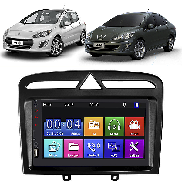 Kit Multimídia Mp5 PEUGEOT 308 408 2012-2019 7” Android IOS USB SD Bluetooth Rádio FM