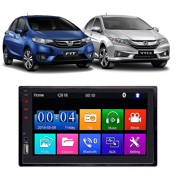 Kit Multimídia Mp5 FIT CITY 2015-2021 7” Android IOS USB SD Bluetooth Rádio FM