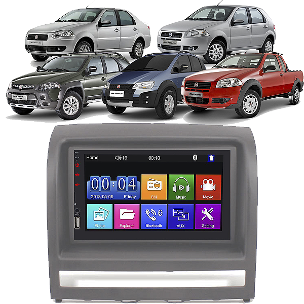 Kit Multimídia Mp5 PALIO CELEBRATION 2004-2014 7” Android IOS USB SD Bluetooth Rádio FM