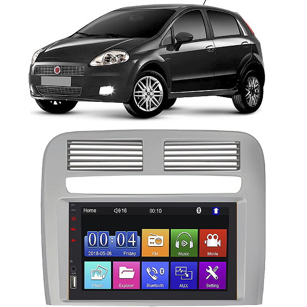 Kit Multimídia Mp5 Fiat PUNTO 2008-2012 7” Android e IOS USB SD Bluetooth Auxiliar Rádio FM