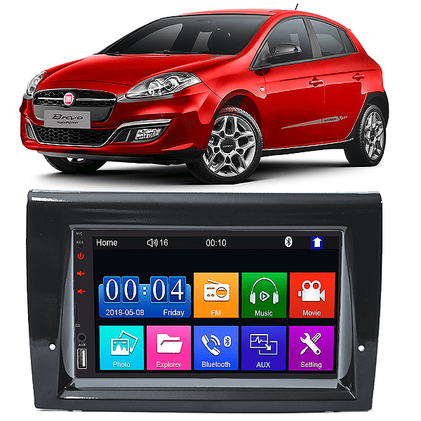 Kit Multimídia Mp5 BRAVO 2011-2016 7” Android IOS USB SD Bluetooth Rádio FM