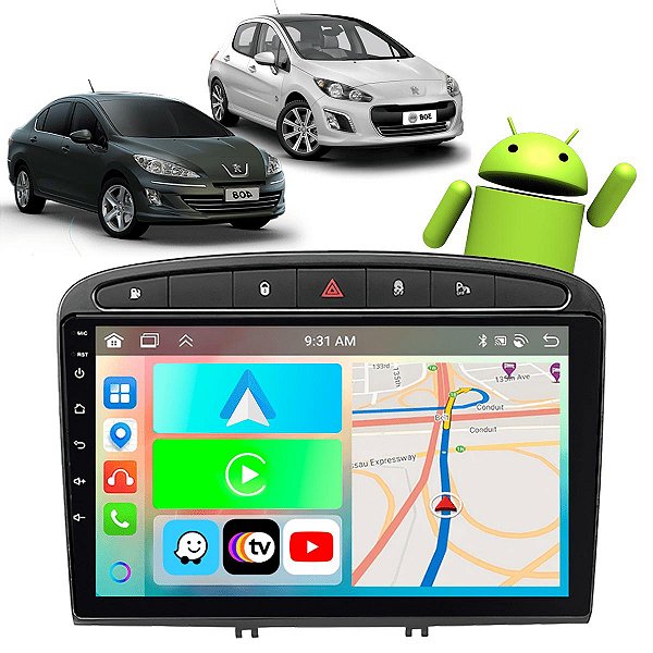 Kit Multimidia Android CarPlay 9" Pol Peugeot 308 408 2012-2019