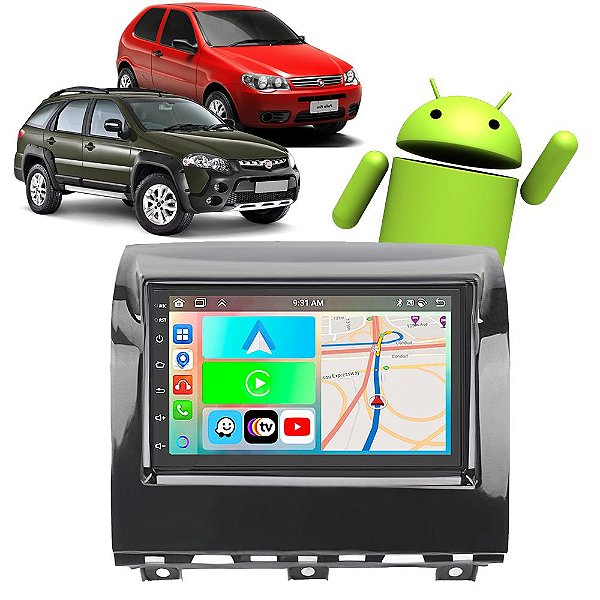 Kit Multimídia Palio Fire Way (2014-2017) 7" Polegadas 2-32Gb GPS TV Android-Auto CarPlay Comando de voz Google Siri