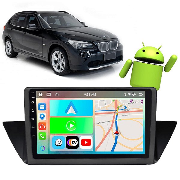 Kit Multimídia Android 9" Polegadas CarPlay BMW X1 2010-2015 + Câmera De Ré