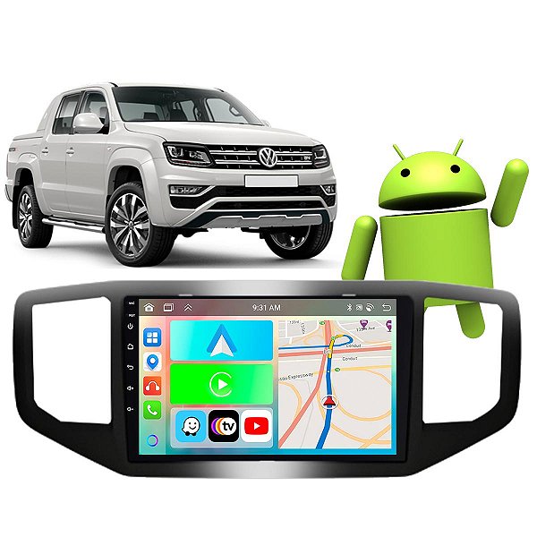 Kit Multimídia Carplay Android Auto 9” Amarok 2017-2024 GPS TV Online Google Assistente Siri Câmera de Ré