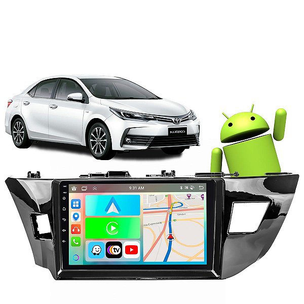 Kit Multimídia Carplay Android 2/32GB 9” Corolla 2015-2017 TV Online + Câmera de Ré