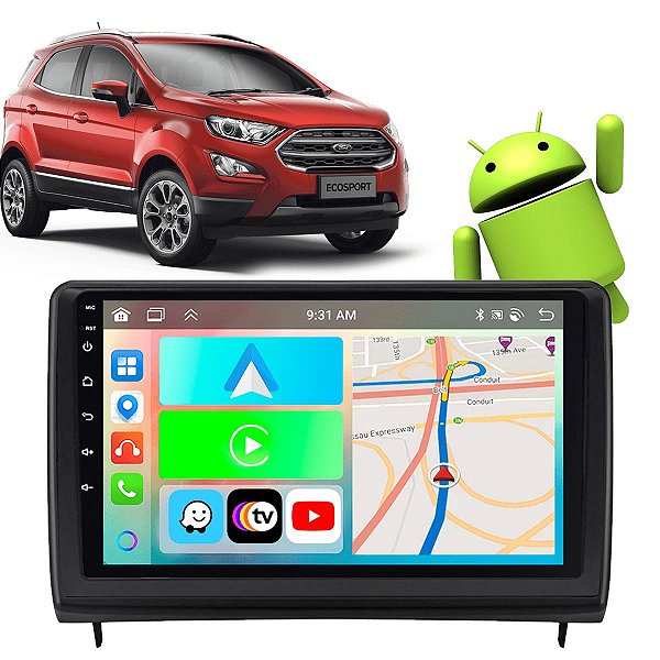 Kit Multimídia Carplay Android Auto 9”  Ecosport 2018-2021 GPS TV Online Google Assistente Siri Câmera de Ré