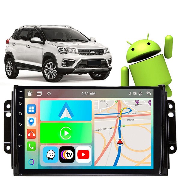 Kit Multimídia Carplay Android Auto 9” Chery Tiggo 2 2019-2022 GPS TV Online Google Assistente Siri Câmera de Ré