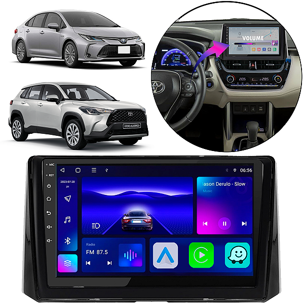 Kit Multimídia Android 9" Octa-Core 4/64GB Corolla Sedan Cross 2020-2023 CarPlay GPS + Slot Chip 4G