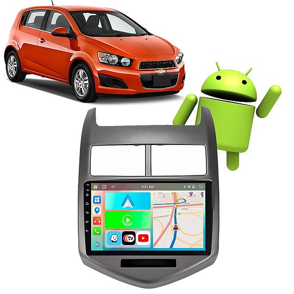 Kit Multimídia Android CarPlay 9" Sonic 2011-2014 GPS WiFi 2/32GB + Câmera