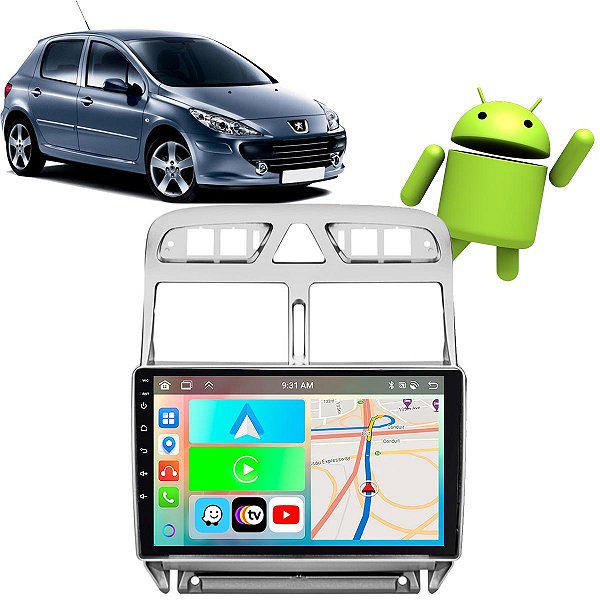 Kit Central Multimídia Android 9" Polegadas 2/32GB Peugeot 307 2002-2012 CarPlay